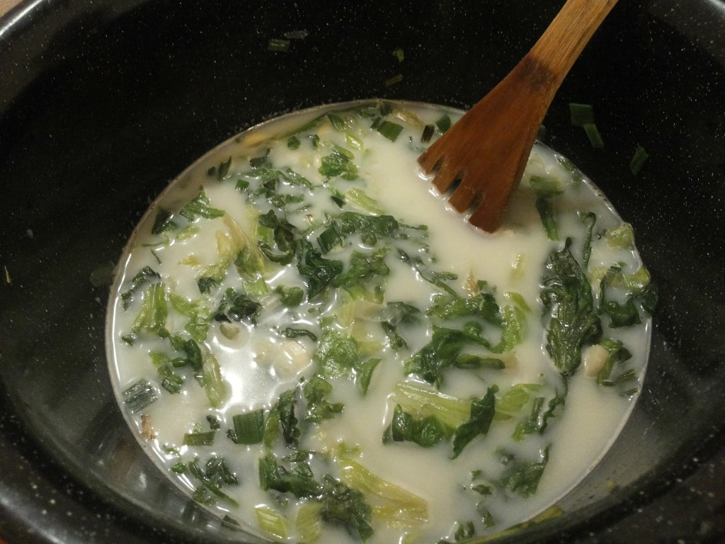 Молочный суп с капустой и другими овощами.