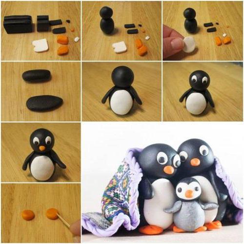 пингвин из шишек и пластилина