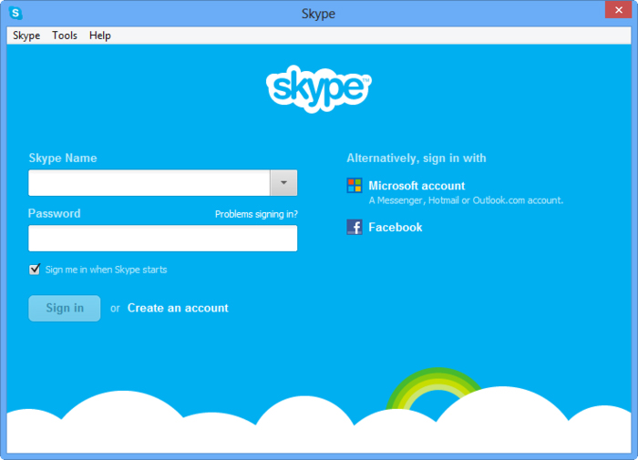 Окно регистрации Skype