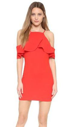 red dress sleeves flounce