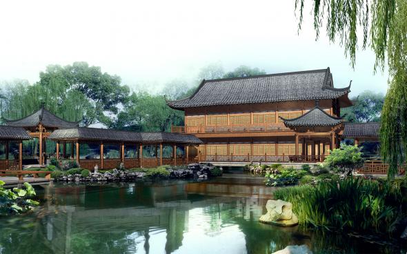 прекрасный китайский дом и сад