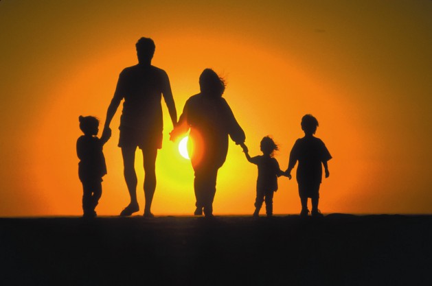 family at sunset