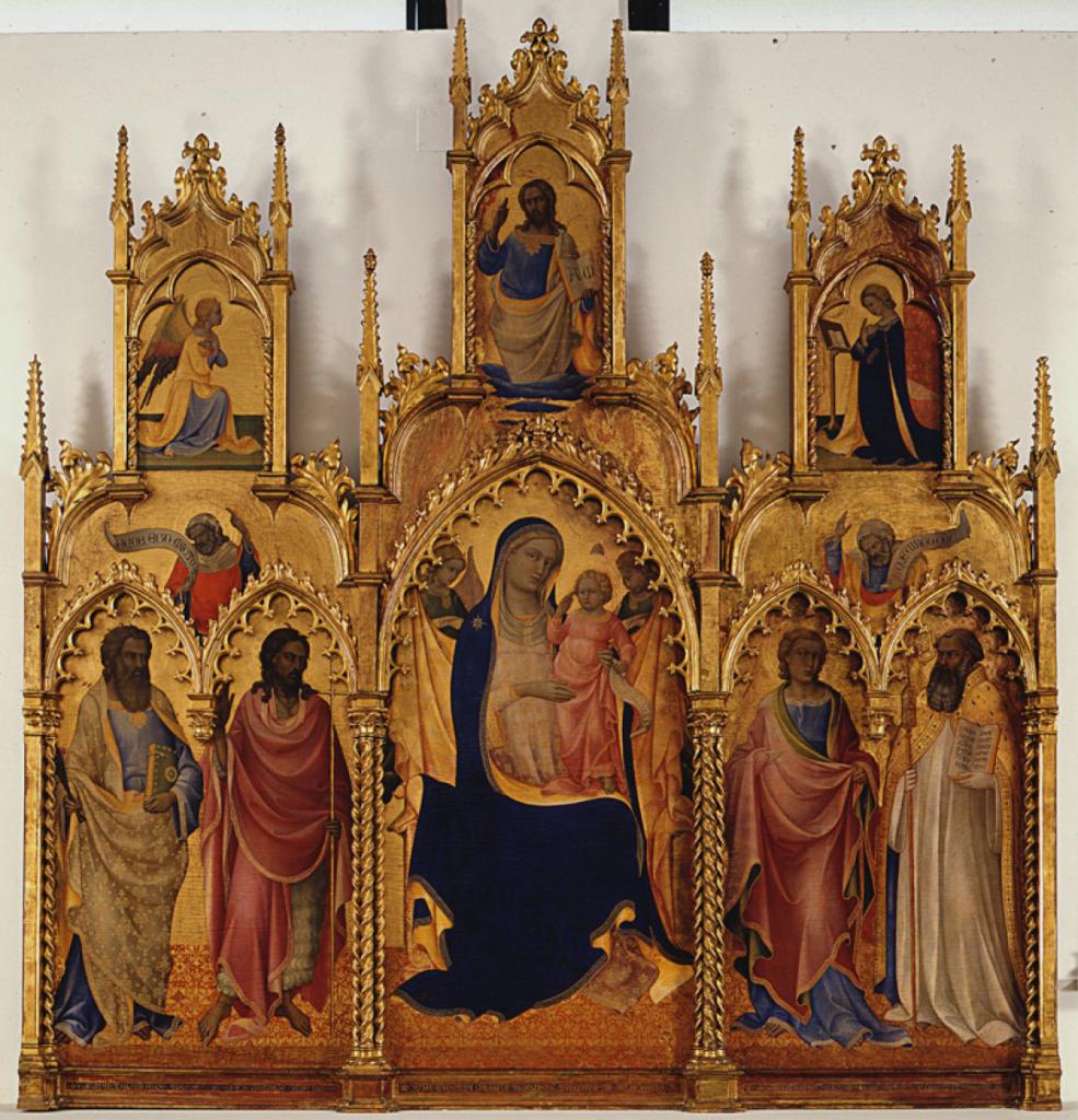 Мадонна на трне с Младенцем и священниками Бартоломео, Джовани Баптистой, Тадео и Бенедетто.1410