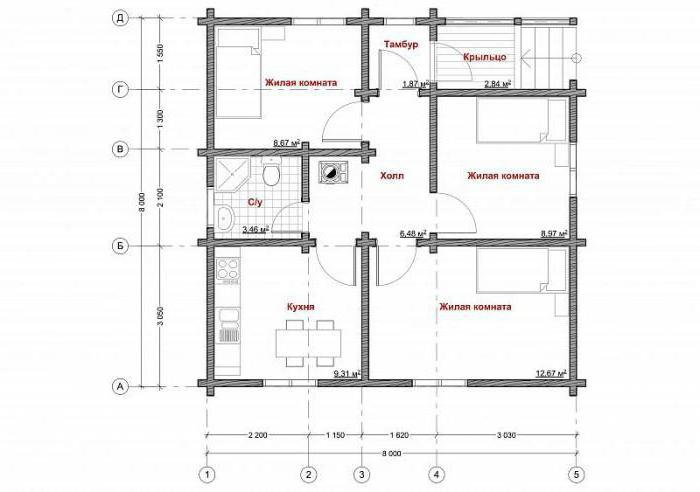 project of a house from a bar 8x8