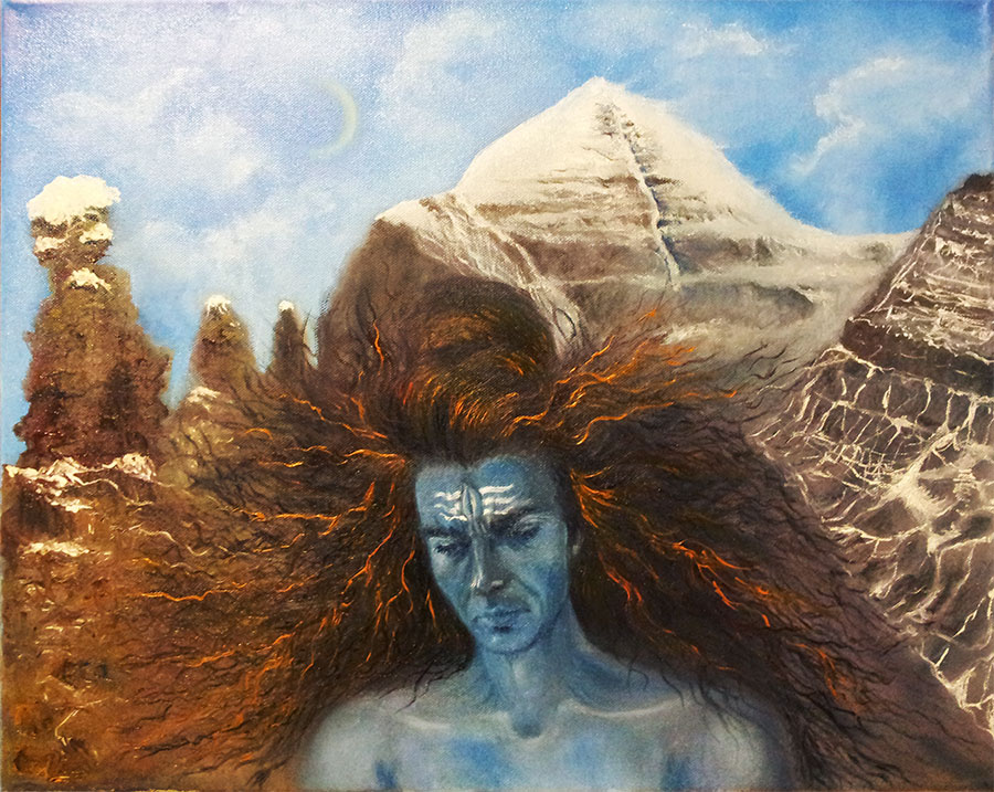 God shiva by the mountain