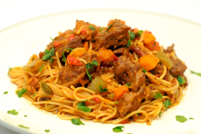 pasta with juicy meat