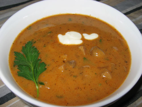грибной суп с томатным соусом