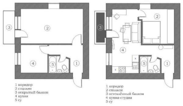 Примеры перепланировки двухкомнатной квартиры