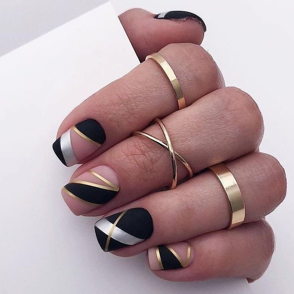 Stylish manicure with black polish