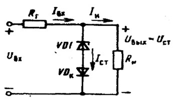Схема стабилизации напряжения на стабилитроне