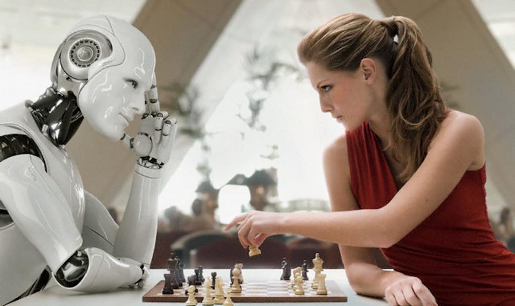 robot and man play chess