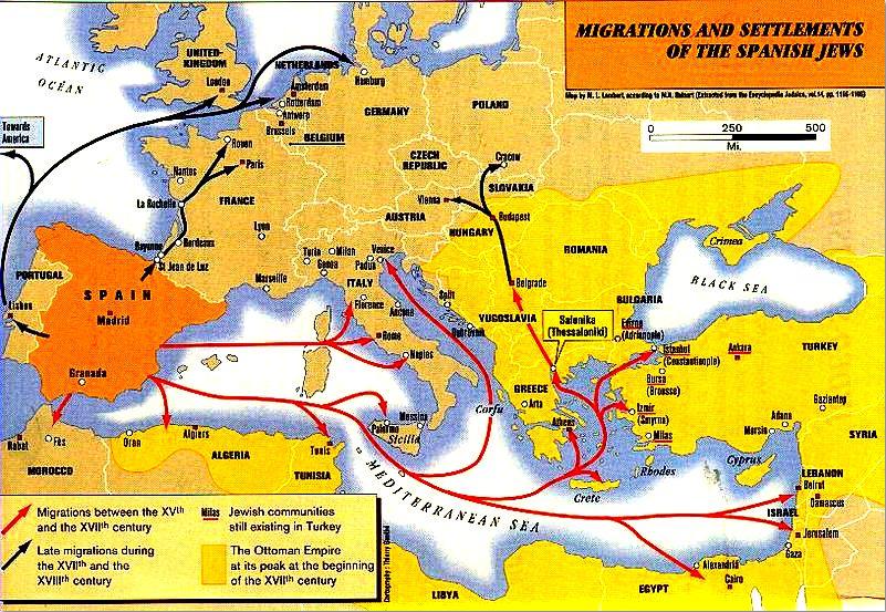 Map of Sephardic resettlement after expulsion from Spain