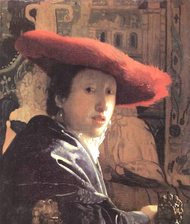 Картина женщина в шляпе с красными губами облокотившаяся на руку
