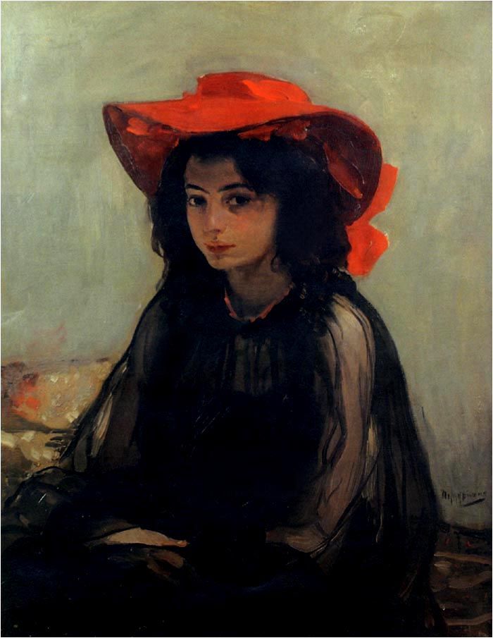 картина дама в красной шляпе