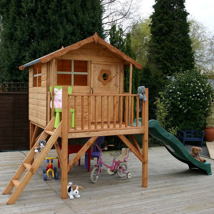 Children's slide made of wood and plastic