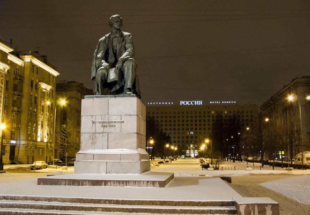 Monument to Chernyshevsky in the evening