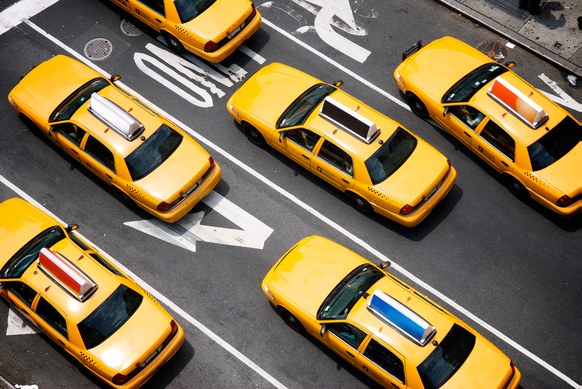 view of taxi cars from above