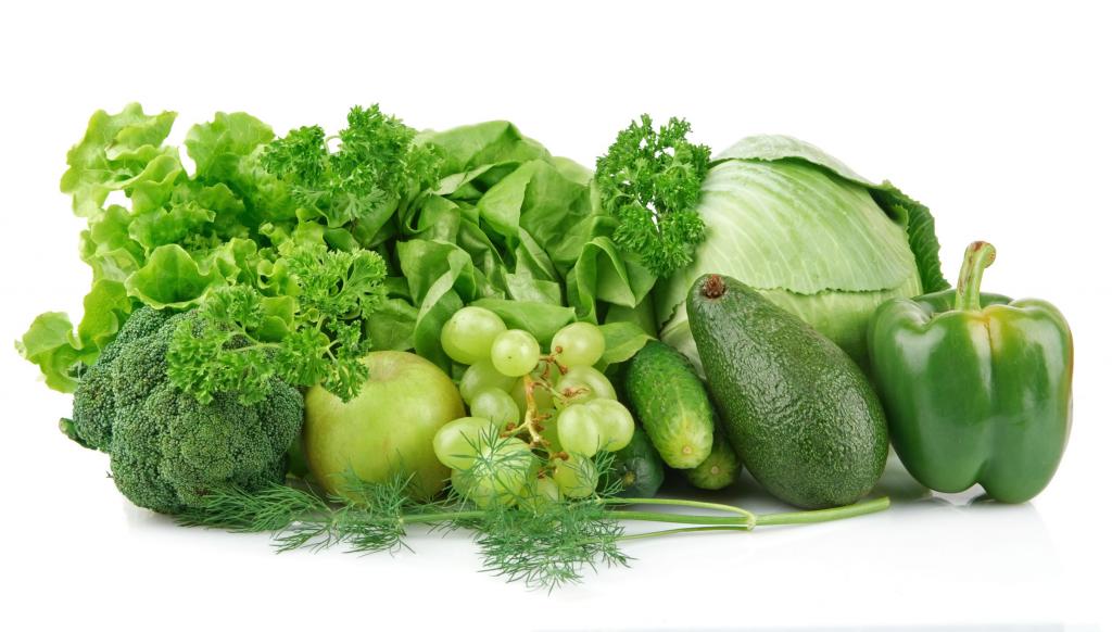 Зеленые овощи и фрукты