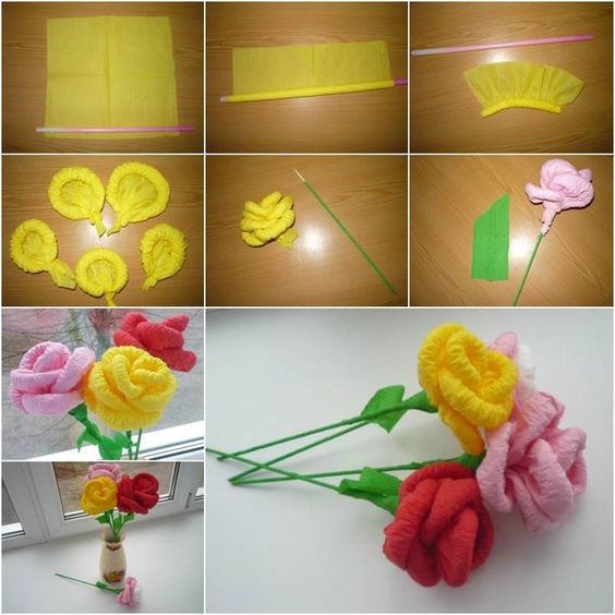 лепестки розы из гофрированной бумаги