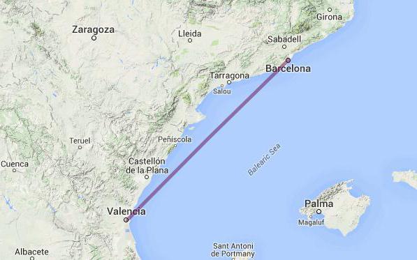 Барселона валенсия расстояние в км