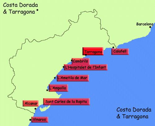 Карта отелей коста дорада испания