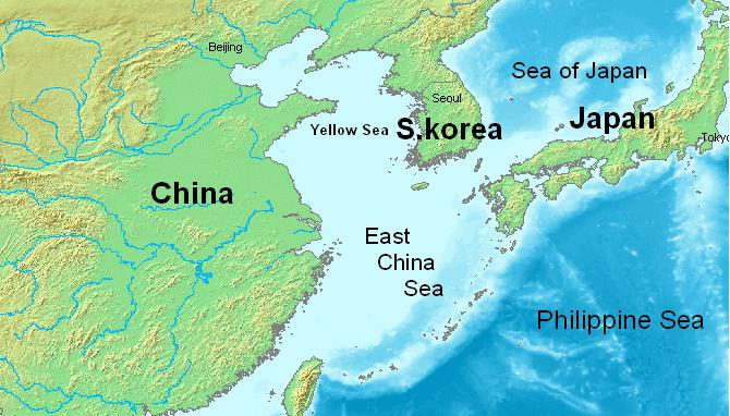 Восточно китайское море на карте