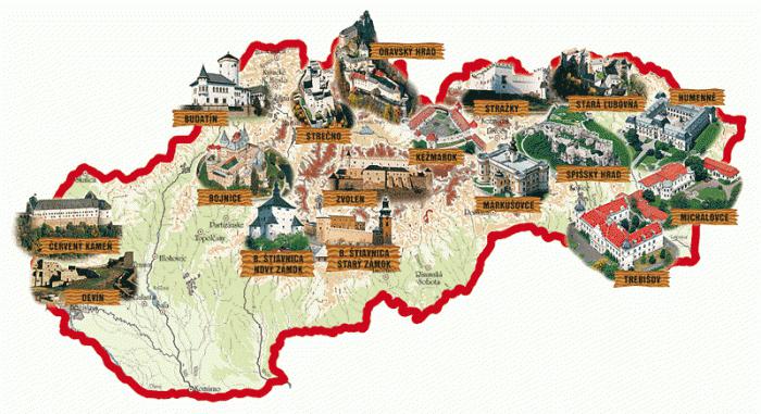 Замки словакии на карте