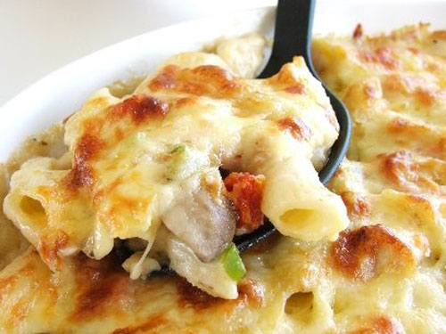 baked chicken fillet with mushrooms and cheese