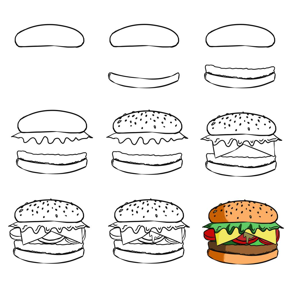 Этапы рисования гамбургера