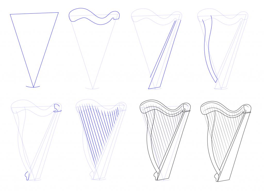Этапы рисования арфы