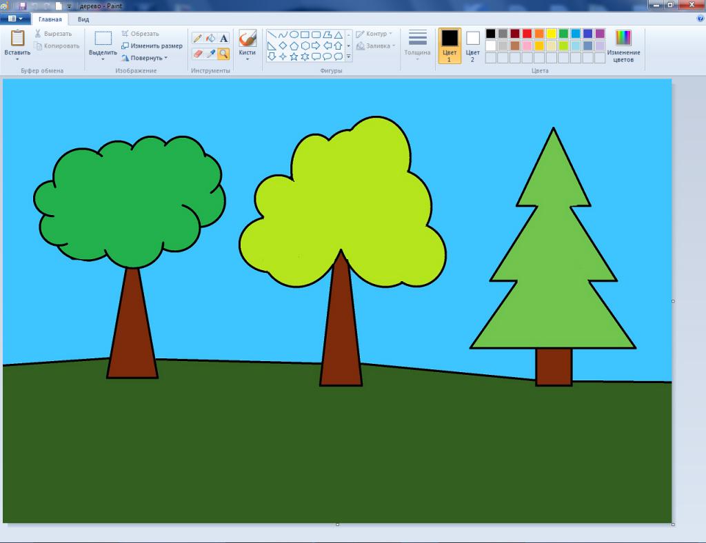 Деревья, нарисованные в Paint