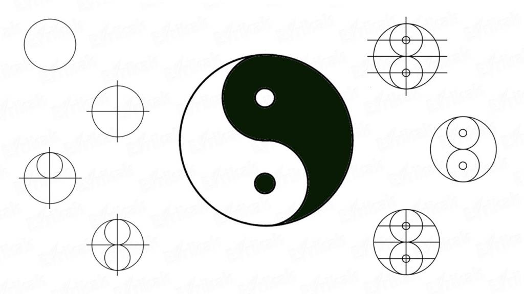 Этапы рисования символа Инь-ян