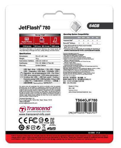 transcend jetflash 780 объем доступной памяти