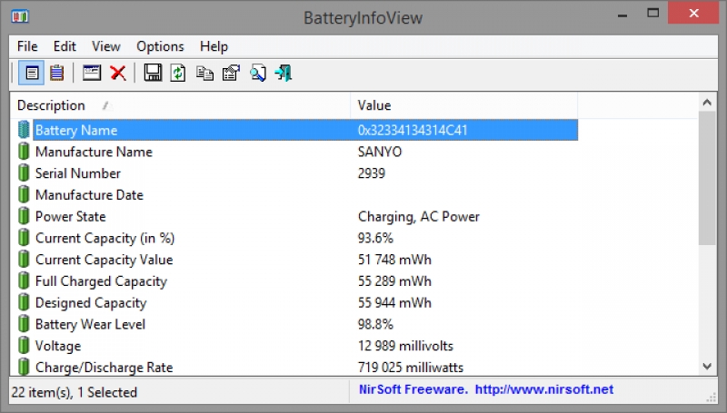 BatteryInfoView Utility