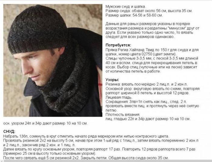 snood hood male knitting scheme and description