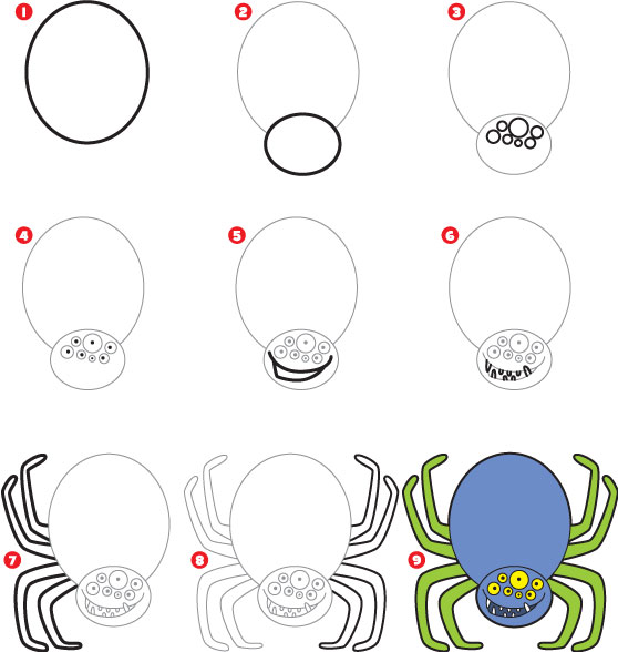 как нарисовать паука в 9 шагов