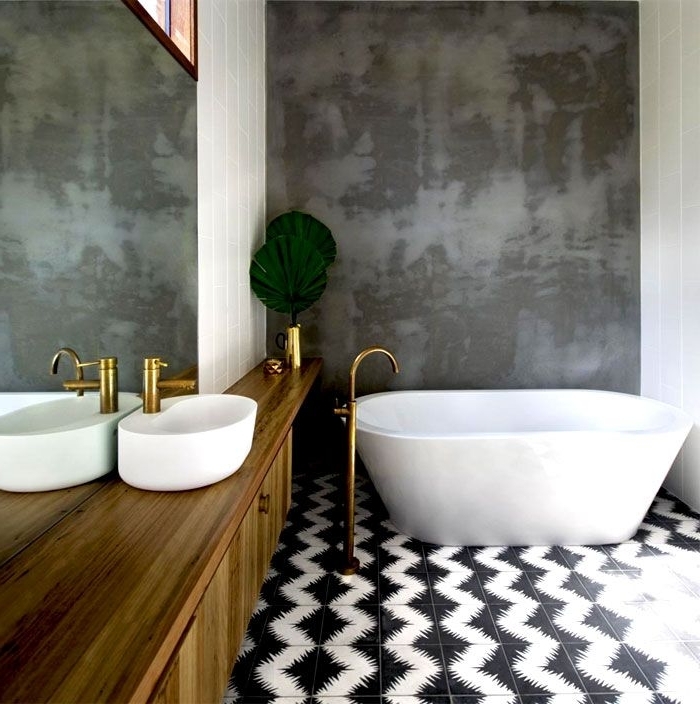Дизайн ванной комнаты с декоративной штукатуркой фото