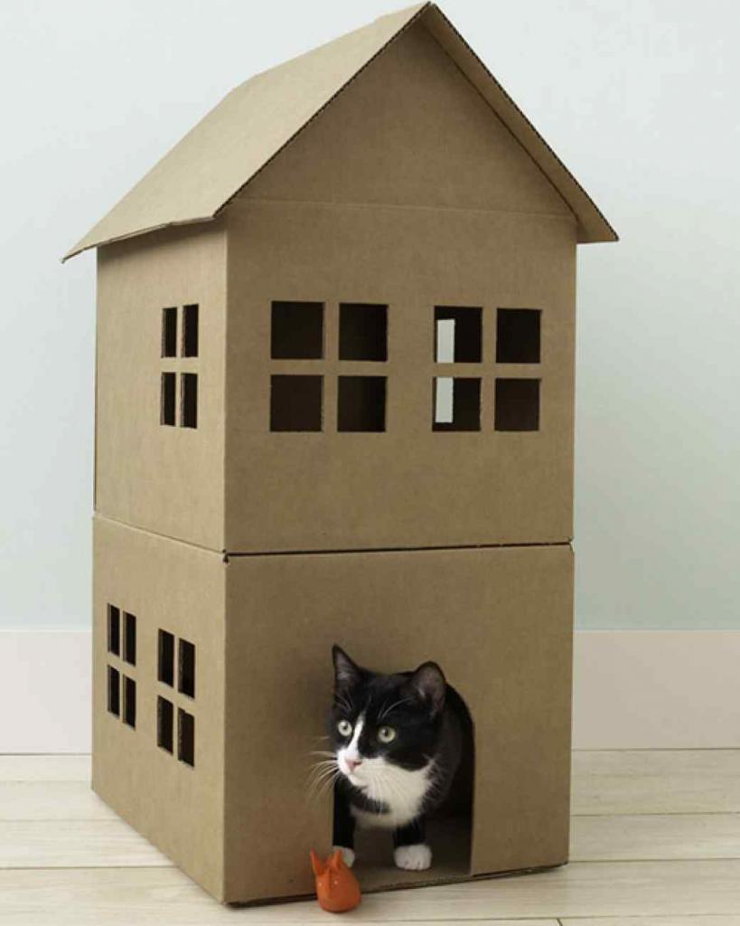 как сделать домик для кошки из коробок