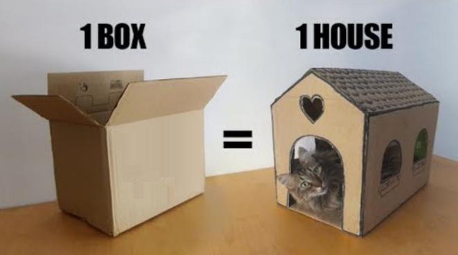 как сделать домик для кошки из коробок