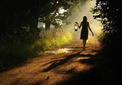 Girl, lantern, trail