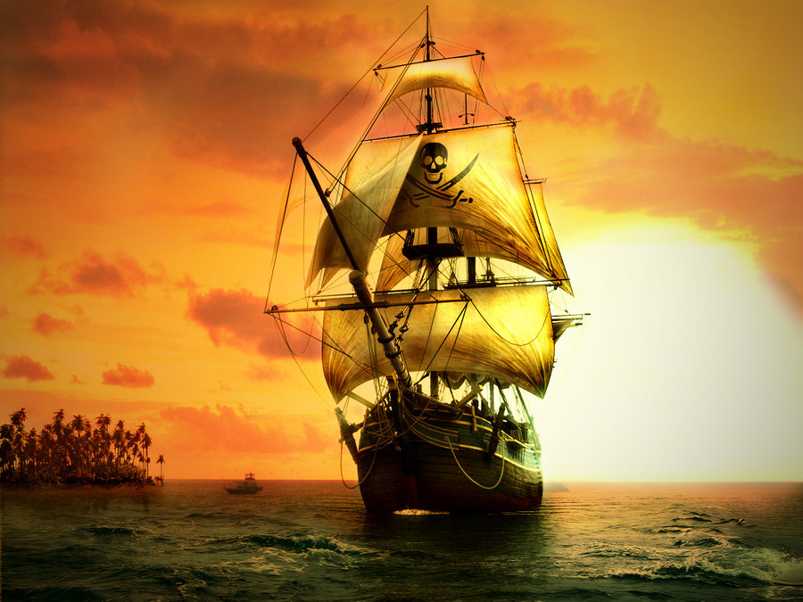 Пиратский корабль на закате