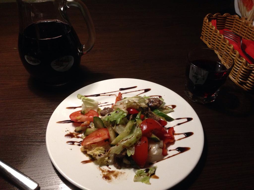 salad and wine