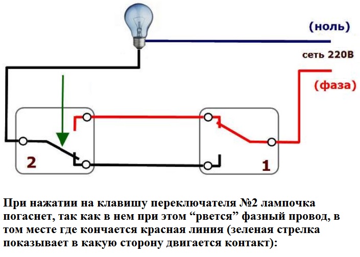 Схема подключения двух выключателей