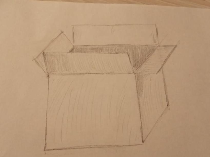 как нарисовать открытую коробку карандашом поэтапно. Шаг 3.