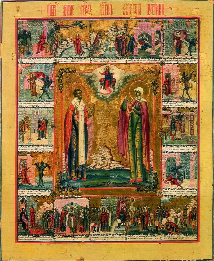 Традиционная икона со сценами жития святых
