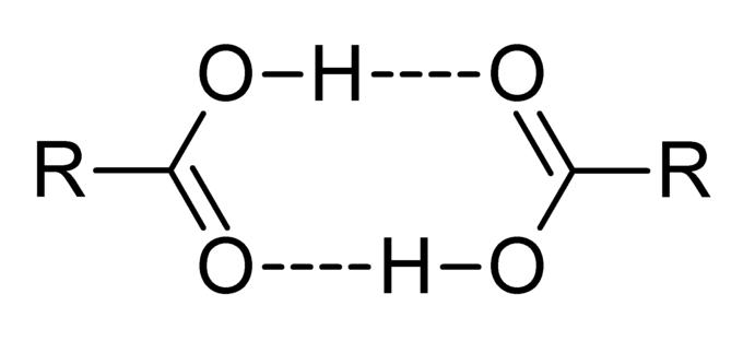 Hydrogen bonds between carboxylic acid molecules