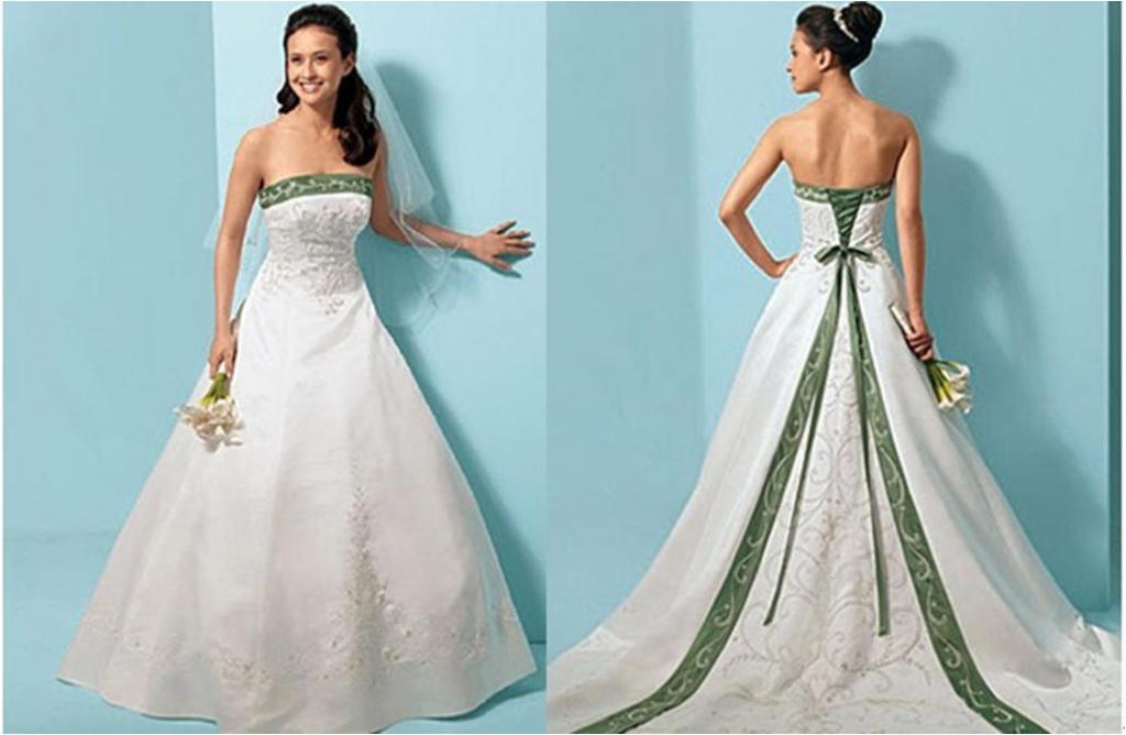 бело-зеленое свадебное платье