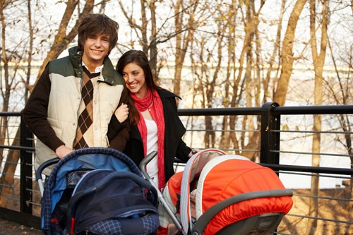 Newborn walk with parents