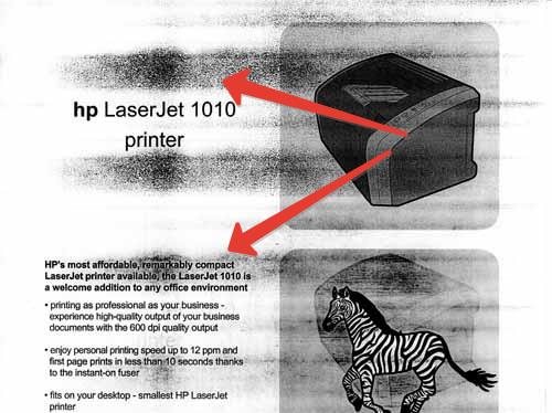 The printer prints in stripes 10