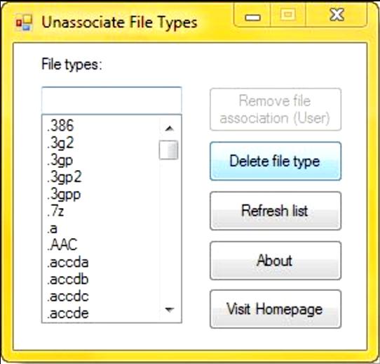 Файловая утилита Unassociate File Types